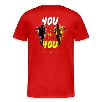 VOUS vs VOUS – Motif de l’évolution - T-shirt bio Premium Homme - rouge - Dos - Damien (186cm)