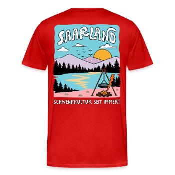 Saarland - Schwenkkultur seit immer! | Retro - Männer Premium Bio T-Shirt - Rot - Hinten - Damien (186cm)