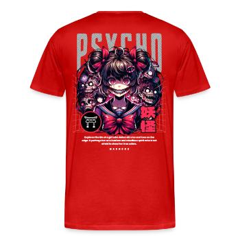 Psycho Madness: Anime Horror Girl - Men's Premium Organic T-Shirt - red - Back - Damien (186cm)