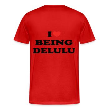 I love being delulu trending designs - Men's Premium Organic T-Shirt - red - Back - Damien (186cm)