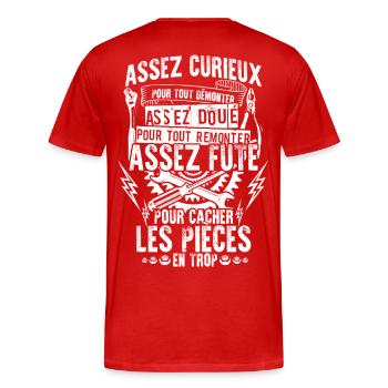 Mécanicien: Curieux, doué et futé - T-shirt bio Premium Homme - rouge - Dos - Damien (186cm)