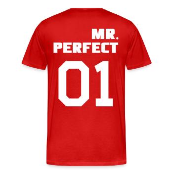 MR. PARFAIT & MME. Chemise de couple PARFAIT - T-shirt bio Premium Homme - rouge - Dos - Damien (186cm)