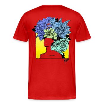 Yellow flowery portrait - Men's Premium Organic T-Shirt - red - Back - Damien (186cm)