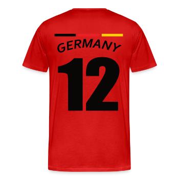 Deutschland Trikot T-Shirt 2024 - Männer Premium Bio T-Shirt - Rot - Hinten - Damien (186cm)