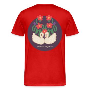 Swans in love, romantic, couple valentines day - Men's Premium Organic T-Shirt - red - Back - Damien (186cm)