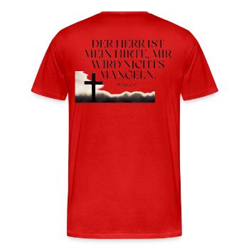 Psalm 23 Hirte Vertrauen Kreuz - Männer Premium Bio T-Shirt - Rot - Hinten - Damien (186cm)