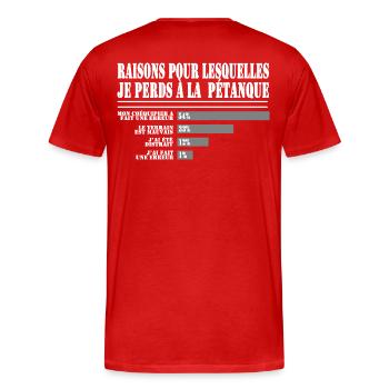 Raisons de Perdre à la Pétanque pour les Fans  - T-shirt bio Premium Homme - rouge - Dos - Damien (186cm)
