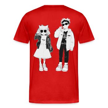 Japanische Coolness in Schwarz-Weiß - Männer Premium Bio T-Shirt - Rot - Hinten - Damien (186cm)
