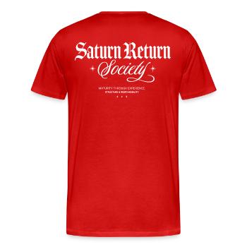 Saturn Rückkehr Gesellschaft - Männer Premium Bio T-Shirt - Rot - Hinten - Damien (186cm)