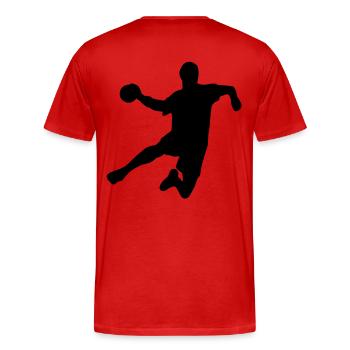 Handball Sprungwurf - Männer Premium Bio T-Shirt - Rot - Hinten - Damien (186cm)