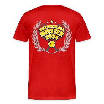 T-Shirt Meister 2024 Bezirksliga Meistershirt - Männer Premium Bio T-Shirt - Rot - Hinten - Damien (186cm)