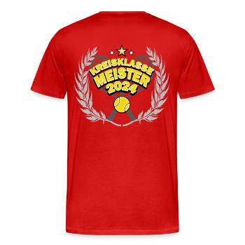 Tennis T-Shirt Meister 2024 Kreisklasse Champion - Männer Premium Bio T-Shirt - Rot - Hinten - Damien (186cm)