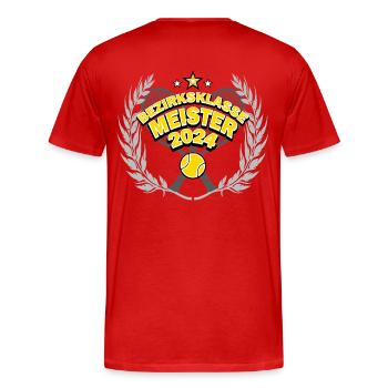 Tennis T-Shirt Meister 2024 Bezirksklasse - Männer Premium Bio T-Shirt - Rot - Hinten - Damien (186cm)