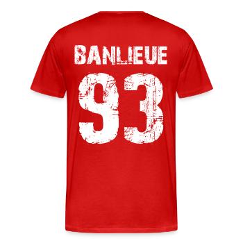 banlieue 93 - T-shirt bio Premium Homme - rouge - Dos - Damien (186cm)