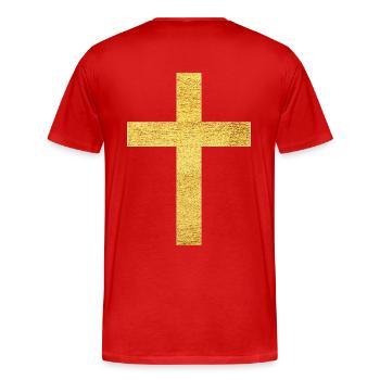Christian Cross Symbol of Faith and Protection - Men's Premium Organic T-Shirt - red - Back - Damien (186cm)