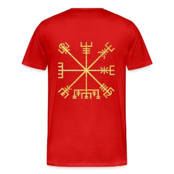 Vegvísir Icelandic Symbol of Traveller Protection - Men's Premium Organic T-Shirt - red - Back - Damien (186cm)