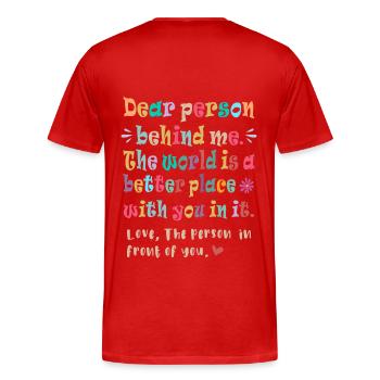 Liebe Person hinter mir - Männer Premium Bio T-Shirt - Rot - Hinten - Damien (186cm)