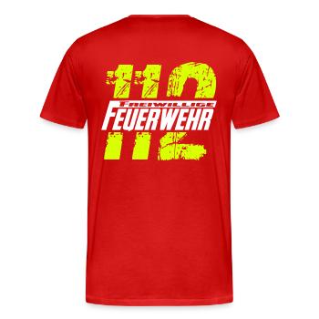 112 Freiwillige Feuerwehr - Männer Premium Bio T-Shirt - Rot - Hinten - Damien (186cm)