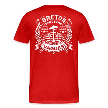 breton dans l'âme fier de mes vagues,marin breton - T-shirt bio Premium Homme - rouge - Dos - Damien (186cm)