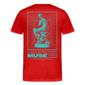 Neon-Statue im Cyberraum - Männer Premium Bio T-Shirt - Rot - Hinten - Damien (186cm)