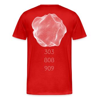 Techno dessin abstrait, synthétiseur 303 808 909 - T-shirt bio Premium Homme - rouge - Dos - Damien (186cm)