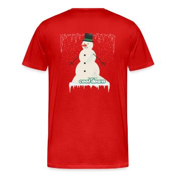 Cooler Winter Schneemann - Männer Premium Bio T-Shirt - Rot - Hinten - Damien (186cm)