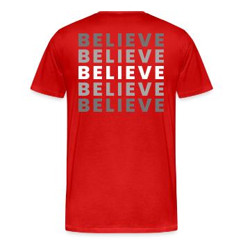 Foi dans la grille – Gris Blanc - T-shirt bio Premium Homme - rouge - Dos - Damien (186cm)