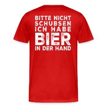 Bitte nicht schubsen - Männer Premium Bio T-Shirt - Rot - Hinten - Damien (186cm)