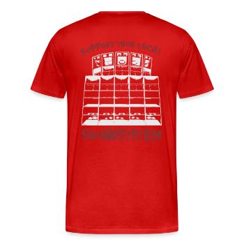 support your local soundsystem - Männer Premium Bio T-Shirt - Rot - Hinten - Damien (186cm)