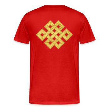 Nœud sans fin Symbole Connexion Protection Bouddhiste - T-shirt bio Premium Homme - rouge - Dos - Damien (186cm)