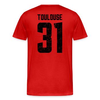 Toulouse 31 Frankreich Kennzeichen - Männer Premium Bio T-Shirt - Rot - Hinten - Damien (186cm)