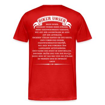 Biker Unser geheiligt werde deine Straße - Männer Premium Bio T-Shirt - Rot - Hinten - Damien (186cm)