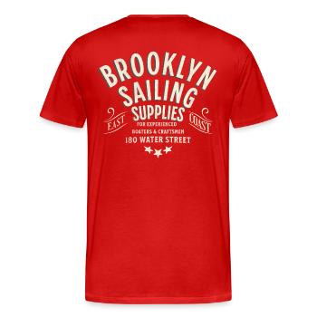 Brooklyn Segelzubehör Wasserstraße - Männer Premium Bio T-Shirt - Rot - Hinten - Damien (186cm)