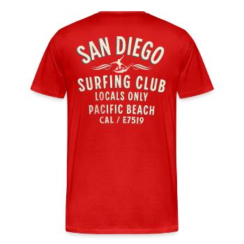 San Diego Pacific beach surfing club - T-shirt bio Premium Homme - rouge - Dos - Damien (186cm)