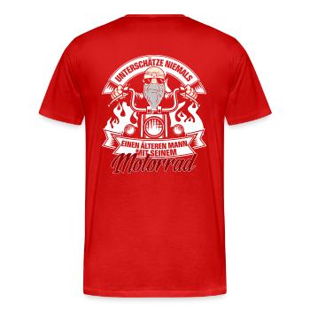 Alter Mann und Motorrad - Männer Premium Bio T-Shirt - Rot - Hinten - Damien (186cm)