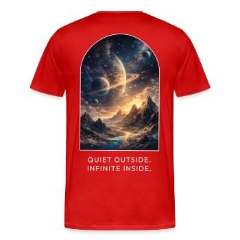Draußen ist es ruhig. Unendlich im Inneren. - Männer Premium Bio T-Shirt - Rot - Hinten - Damien (186cm)
