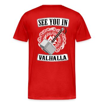 Viking Valhalla Runes Thor Hammer - Men's Premium Organic T-Shirt - red - Back - Damien (186cm)