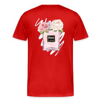 Flacon de parfum avec des roses aquarelles - T-shirt bio Premium Homme - rouge - Dos - Damien (186cm)