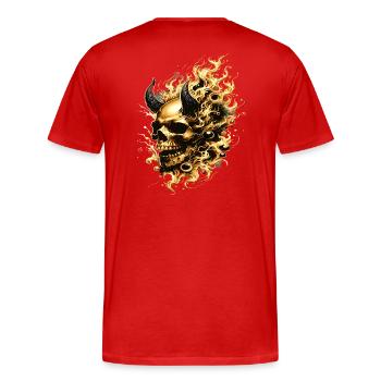 Feuer Totenkopf Flammen Inferno Mystisch & Edel - Männer Premium Bio T-Shirt - Rot - Hinten - Damien (186cm)
