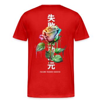 Failure Teaches Success Rainbow Rose - Männer Premium Bio T-Shirt - Rot - Hinten - Damien (186cm)