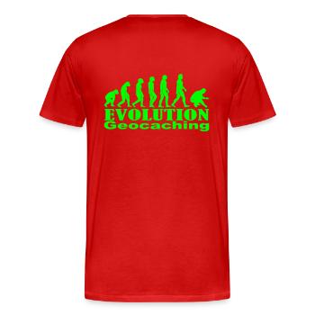 Evolution Geocaching - Männer Premium Bio T-Shirt - Rot - Hinten - Damien (186cm)