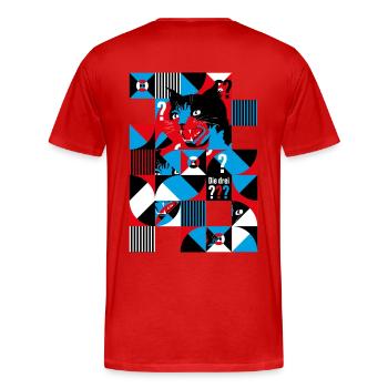 Die Drei ??? Abstraktes Katzen-Design - Männer Premium Bio T-Shirt - Rot - Hinten - Damien (186cm)
