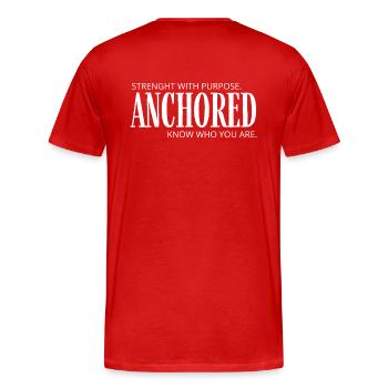 VERANKERT - Männer Premium Bio T-Shirt - Rot - Hinten - Damien (186cm)