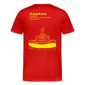 Toulon und sein Brunnen - Männer Premium Bio T-Shirt - Rot - Hinten - Damien (186cm)