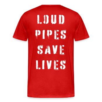 Les tuyaux bruyants sauvent des vies - T-shirt bio Premium Homme - rouge - Dos - Damien (186cm)