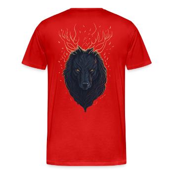 Mystischer Wolf mit Geweih - Männer Premium Bio T-Shirt - Rot - Hinten - Damien (186cm)