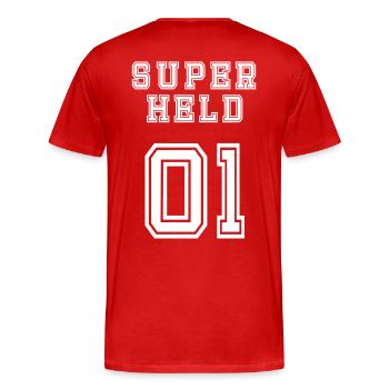 Superheld - Männer Premium Bio T-Shirt - Rot - Hinten - Damien (186cm)