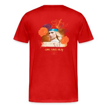 nur gute schwingungen -vibes - Männer Premium Bio T-Shirt - Rot - Hinten - Damien (186cm)
