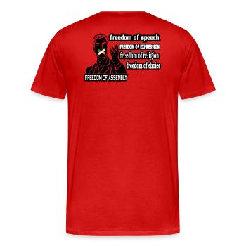 Grundsatz der Meinungsfreiheit, der die Freiheit unterstützt - Männer Premium Bio T-Shirt - Rot - Hinten - Damien (186cm)