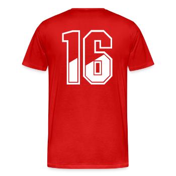 16 ans Maillot numéro 16 T-shirt numéro 16 - T-shirt bio Premium Homme - rouge - Dos - Damien (186cm)
